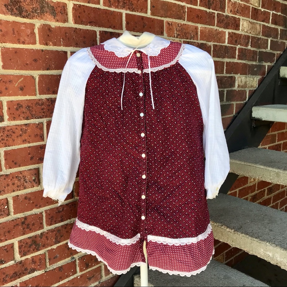 Vintage Girls Gunne Sax By Jessica McClintock Burgundy Calico Prairie Dress Sz 6